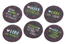 Filz Untersetzer rund 10 cm Glasuntersetzer 3 mm Liebe Glück Sprüche grau Sommer