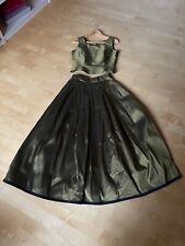 OLEANA Langer Rock in Olivgrün mit Top 100 % Seide Gr. S Festlich