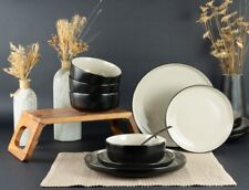 Tafelservice 12- tlg. Östra Greda Steinzeug Geschirr in Black & Sand