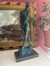 Bronze Skulptur männlicher Akt mit grüner Patina nach Auguste Rodin