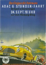Plakat ADAC 6 - Stunden Fahrt 1950 Sportwagen Tourenwagen Nürburgring Rennplakat