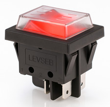 Wippenschalter Rot mit Wasserdichte Abdeckung 2 polig (4pin) 16A 250VAC 30x22mm