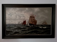 Ölgemälde Segelschiffe Seestück Meer Hafen Hamburg Stralsund Marinemaler See