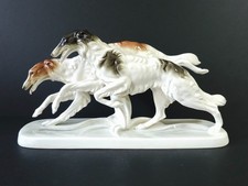 Katzhütte Art Deco Porzellan Barsoi Hunde Figur 31. Jh. lang