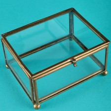Schmuckkästchen Ringschatulle  Glas Messing Antik Schatulle Box Deckeldose 10 cm