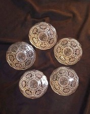 5 kleine Pressglas Glasteller Vintage mit Blumen Dessertteller Tellerchen