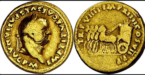 Gold aureus titus quadriga - aureus,