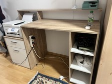 Regal-Schreibtisch mit Stauraum und Ablage, offene Fächer, 138,5 cm breit