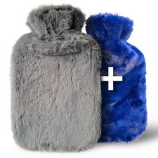 IEA Medical Wärmflasche 2L mit 2x weich flauschigem Bezug, kuschelige Wärme