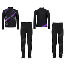 DE* Kinder Mädchen Trainingsanzüge Eiskunstlauf Kostüm Gymnastik Glänzend Outfit