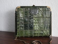 Krokodilleder Handtasche grünes Krokoleder mit Messingrahmen und Verschluß 