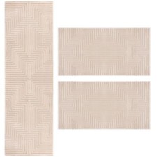 Bettumrandung Einfarbig Skandinavischer Boho-Stil Teppich Läufer Set 3 Teilig