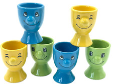 6er Eierbecher Keramik Set lustig bunt Ei Frühstücksei Smile Becher Eier