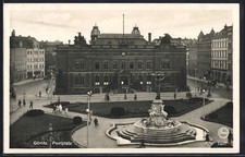 Görlitz, Partie am Postplatz mit Denkmal, Ansichtskarte 1930 