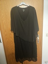 Ulla Popken Abendkleid, Gr. 58/60 Chiffon-Cape, Jersey, Spitzensaum, 3/4-Arm NEU