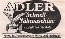 Adler Nähmaschinen - Koch Bielefeld Reklame - 1915 - Historische Werbung ~9x6cm