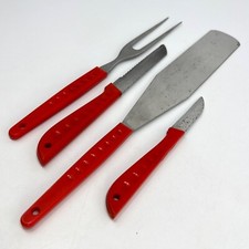 FORON ELSTAWA DDR Besteck Set Messer Serviergabel rote Kreise Plastegriffe º RAR