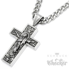 Verzierter Kreuz-Anhänger mit Jesus Edelstahl Halskette detailliert & hochwertig