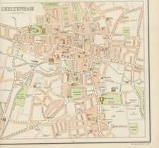 KARTE "Cheltenham" aus dem Royal Atlas of England & Wales 20,5 cm x 23 cm; - gewonnen