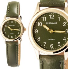kleine Damenuhr Frauen Uhr Quarz Armbanduhr edel Grün Gold Kunstleder 19/264 Neu