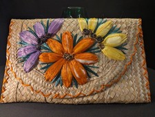 Vintage Hand Woven Straw Raffia Wicker Clutch Tiki 33x20cm