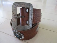 40er-50er Jahre Western Style Ledergürtel - silberfarbene Schnalle, Größe 36