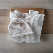 HANDMADE warmer Pullover+Mütze Baby Lama fine v Lana Grossa beige Gr40 L UNISEX 