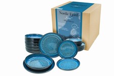 CreaTable Nordic Fjord Blue Tellerset 18-tlg Steinzeug