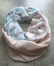 Damen Sommer Loop Schal Schlauchschal Rosenmuster Pastell Blau Rosa Weiß