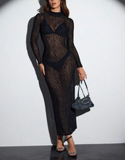 Netzkleid Fischnetz Strandkleid mit Leopardenmuster Kleid Transparent M/L