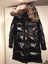 Sehr Schöner Damen Zara Winter Mantel Lack Schwarz XXL Fuchs Echt Pelz Xs Daunen