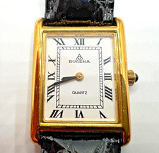 Vintage Dugena Quartz Tanktop Rechteck Mini Damen-Armbanduhr Gold Edel