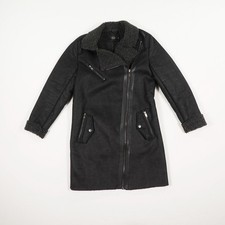 ONLY Damen Wintermantel Gr. 36 Schwarz Wildlederimitat Teddyfell Lang Reißversch