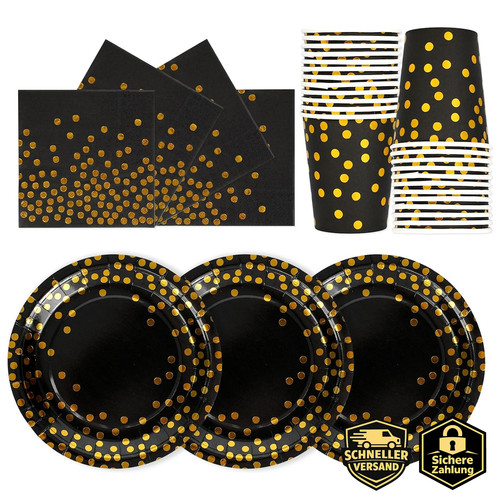 Pappteller set schwarz gold - set, 24