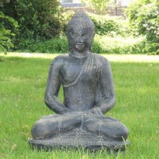 Buddha Statue sitzend Figur Skulptur Deko Lavastein Gartenfigur Meditation 60cm 