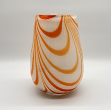 Vintage Murano Glas Vase Swirl Orange Weiß 1970er Jahre Space Age Carlo Moretti