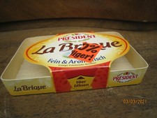 alte Verpackung Schachtel Käse "PRESIDENT LA BRIQUE" MHD 3/05/2009 (Holz, Pappe)