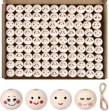 100 Stück Holzperlen Mit Gesicht 20Mm Holzkugeln Holzköpfe Mit Gesicht Für Sorge