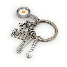 Kochbuch Besteck Pfanne Ei Schlüsselanhänger Anhänger aus Metall Silber