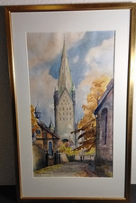 Aquarell Gemälde Altstadtgasse Paderborner Dom Alexiuskapelle Josef Dominicus