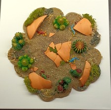 Wüste mit Terrakotta und Geckos Neu Unikat Handarbeit Leinwand 40 x 40 cm ○33 cm