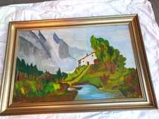 Schönes altes Bild im Holzrahmen - Dorf/Landschaft - Signiert