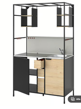 ÄSPINGE Kochnische, schwarz/Esche, 120x60x202 cm