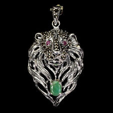925 Sterlingsilber Anhänger Ovaler Smaragd Rubin Markasit Löwe Edelstein Schmuck