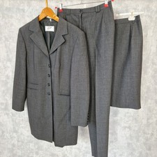 3tlg Damen Kostüm Anzug Gr 38 Wollhose Wollrock Wollblazer Grau Hose Rock Blazer