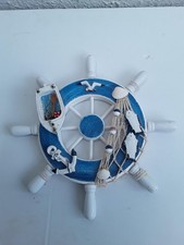 Maritimes DEKO STEUERRAD - Holz blau/ weiß  - zum aufhängen - dekoriert- 23cm