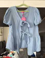 BELIEVE MODE Damen Bluse Musselin Blau Baumwolle Made In Italy