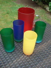 4 witzige bunte Retro Longdrink Gläser /Bargläser/ Saftgläser und Krug Neon 80er