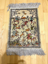 Hereke Seide fein , Jagdszene  ,Alter unbekannt aus einem Nachlass, 0,54x0,39 cm