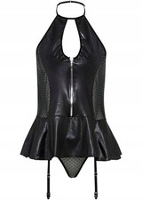 Neu 2-tlg.Set Corsage mit Strapshaltern und String Gr. 44/46 Schwarz Unterwäsche